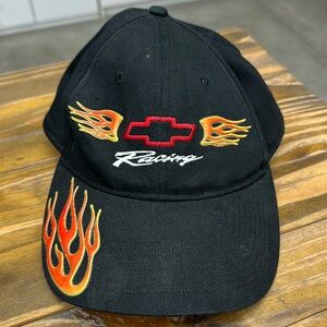 Vintage Black Chevy Nascar Racing Flame Baseball Truckers Cap Hat One Size